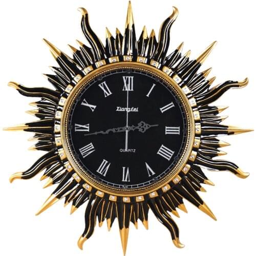Luxury Nordic Wall Clock Large Silent Vintage Golden Sun Wall Clock Roman Numerals Round Digital Reloj Pared Home Decor AD50WC