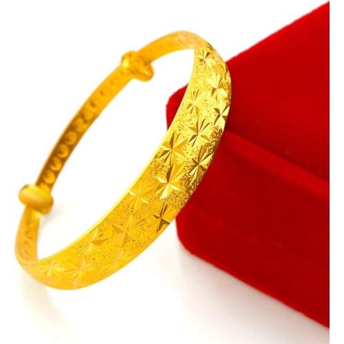 Luxury 24K Yellow Gold Bracelet Bangle For Women Classic Gypsophila Bracelet Hand Chain Wedding Birthday Fine Jewelry Gifts