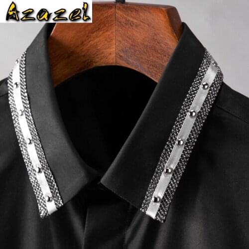 Azazel Cotton Male Shirts High Quality Webbing Collar Long Sleeve Casual Party Mens Dress Shirts Fashion Slim Fit Man Shirts
