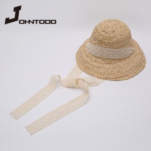 2021 New Summer Women Hand-knitted Raffia Retro Dome Top Sun Hats Ladies Travel Beach Sunscreen Vacation Straw Hat with Lacing