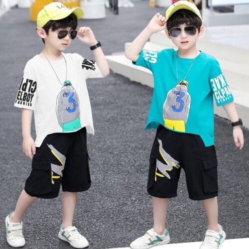2021 Summer Baby Boys Clothing Sets Kids looseT-shirt + shorts Pants Tracksuit Casual Teenager Child 5 6 8 9 10 12 13 14 Year