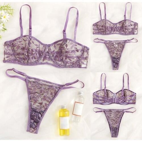 Sexy G-string Flowers Embroidery Bralette Nightwear BuSexy G-string Flowers Embroidery Bralette Lace Bra Bustier Lingerie Thong
