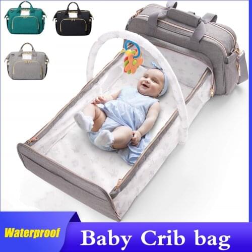 3 In 1 Diaper Bag Backpack Foldable Baby Bed Waterproof Travel Bag with USB Charge Diaper Bag Backpack with Changing Bed