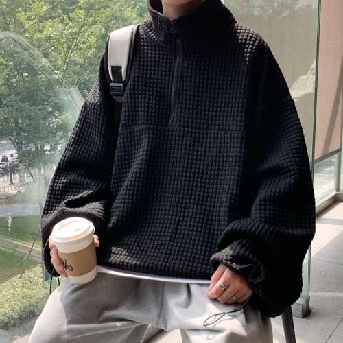 Autumn Chic Stand Collar Loose Mens Long Sleeve Sweatshirts 2021 New Loose Casual Mid Length Tops Sweatshirts For Male