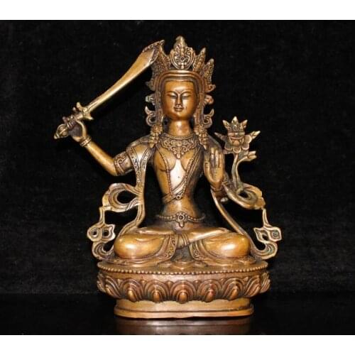 Tibet Chinese Brass Copper Manjusri Buddha Statue Ornaments Bodhisattva