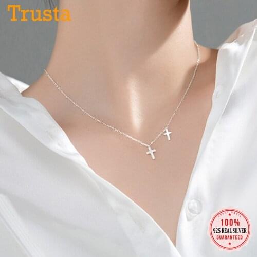 Trustdavis Real 925 Sterling Silver Fashion Double Cross CZ Pendant Short Clavicle Necklace For Women Wedding Fine Jewelry DA246