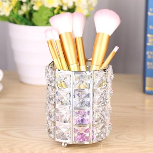 Makeup Brush Storage Tube Crystal Makeup Organizer Metal Storage Box European style Eyebrow Pencil Lipstick Holder Cosmetic