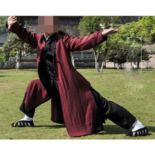 Unisex linen Reversible tai chi suits TWO-SIDES kung fu uniform wudang coat lay martial arts robe black-red autumn&winter