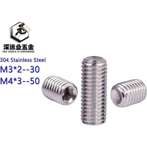 DIN916 GB80 M3 M4 Set Screw 304 Stainless Steel Inner Hex Hexagon Socket Concave Point End Grub Screw Tightening Headless Screws