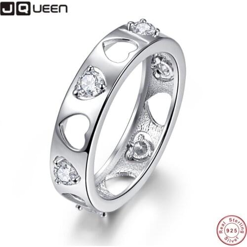 Jqueen Woman jewelry 925 sterling ring For Woman Romantic 6 pcs Cubic Zirconia hollow heart shape love Wedding Rings
