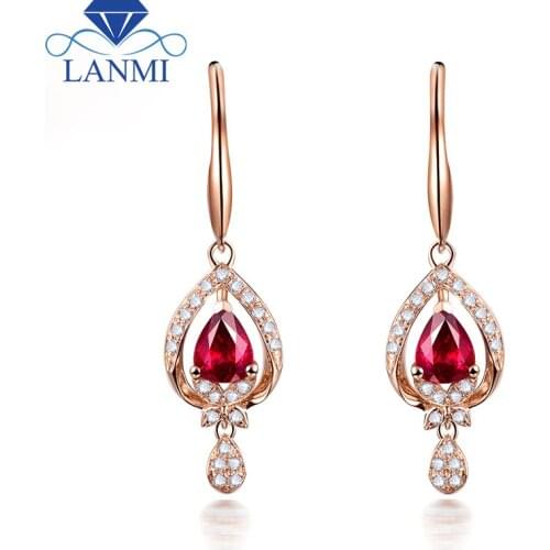 Pear Shaped Natural Ruby Earrings Gold 18K Rose For Women Party SE0368