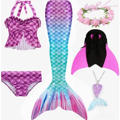 2020 Kids Mermaid Tail for Girls Fancy Party Little Mermaid Swimming Mermaid Swimsuit Bikini Set can add Monofin Cosplay