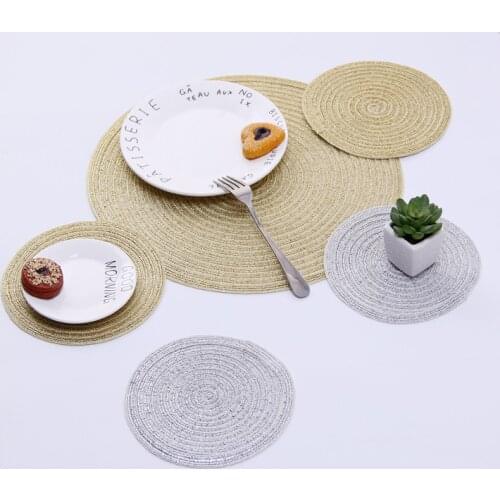 Gold Silvery Round Placemat Metal Line Dining Table Mats Non-Slip Heat Resistant Disc Bowl Pad Drink Cup Coasters Kitchen Decor
