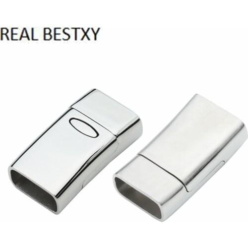 20pcs/lot hole size 13.5*6m Custom logo Stainless Steel Flat Square Magnetic Clasps Jewelry Findings Leather Bracelet Diy Buckle