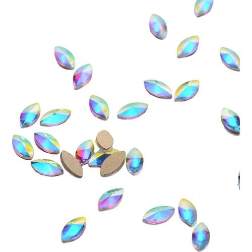 30pcs Horse eye Shape 4*8mm Crystal AB Flat Back Fancy Nail Art Crystal Rhinestones For Wedding Personality Design Beads