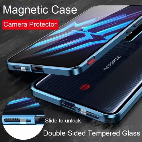 Coque 360 Magnetic Case For ZTE nubia Red Magic 6R Case Aluminum Metal Bumper Tempered Glass Cover Camera Lens Protector Film
