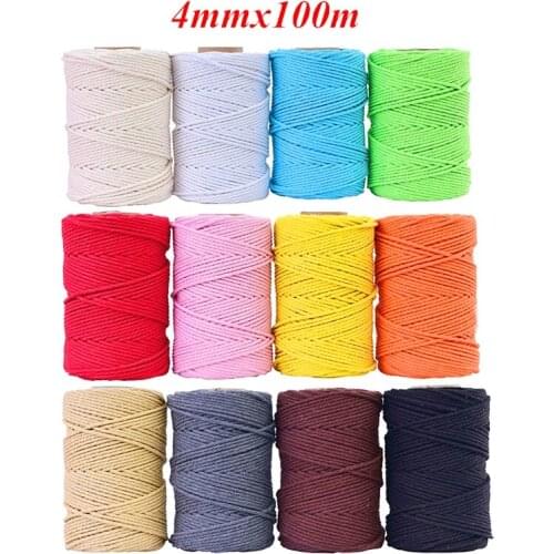 4mmx100m 100% Cotton Cord Colorful Cord Rope Beige Twisted Craft Macrame String DIY Wedding Home Textile Decorative supply