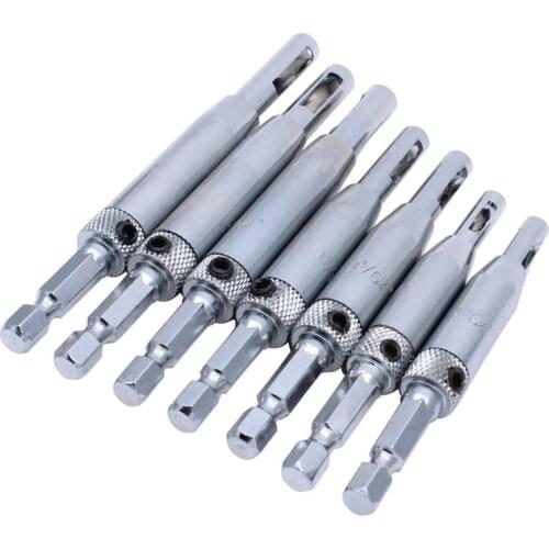 7 Sizes HSS Self Centering Hinge Twist Drill Bits Window Doors Screw Hole Saw Woodworking Reaming Cabinet Tool Set