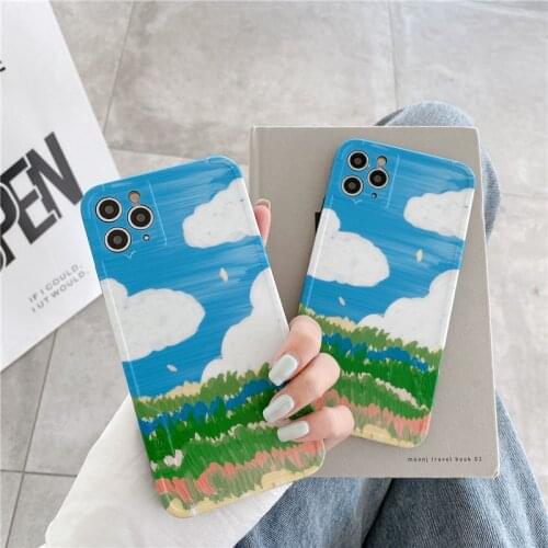 Anime summer Oil painting art Case For iPhone 11 Pro Max case Cute Silicone cover for iPhone X XS XR X 7 8 Plus 7Plus Phone case
