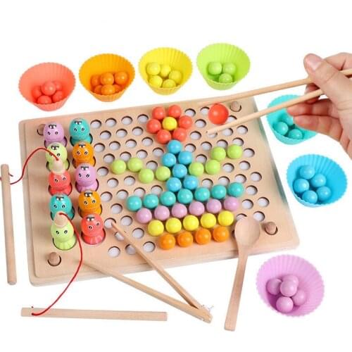 Wooden Various Features Puzzle Educational Toys for Children Hand Eye Coordination Training Baby Color Learning and Fishing Game