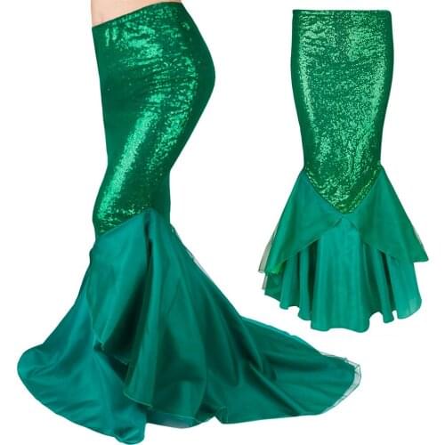 TiaoBug Elegant Women Shiny Sequins Mermaid Tail Skirt Halloween Roleplay Birthday Party Stage Performance Festival Rave Costume