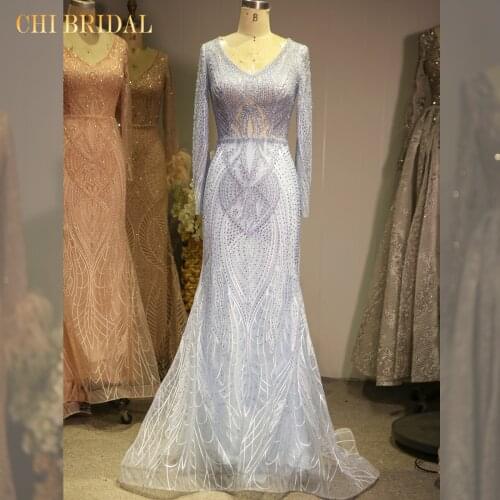 Elegant And Noble V-Neck Evening Dress Light Gauze Long Sleeve Prom Slim Evening Dress Comfortable Fabric Actual Model Picture