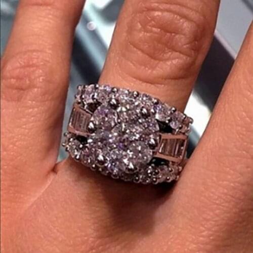 Milangirl Classic Ring Simple Flower Shape Three Rows of White Crystal Female Ring Fashion Girl Engagement Jewelry Hot Sale