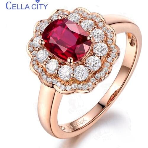 Cellacity Classic Silver 925 Ruby Ring For Women Silver Red Gemstones FineJewelry Rose Gold Color Open Adjust Size Party Gift