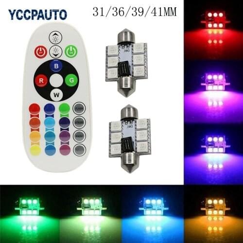 Festoon LED Dome RGB Car Auto Interior Reading Map Lamp Bulb Light 31/36/39/41 mm Remote Control Flash Strobe Read Lighting