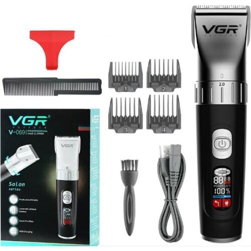 VGR 069 hair trimmer USB rechargeable hair clipper haircut machine LCD display adjustable blade beard trimmer 10W powerful