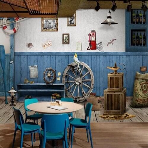 Milofi custom childrens blue wooden board Mediterranean background wall painting decoration