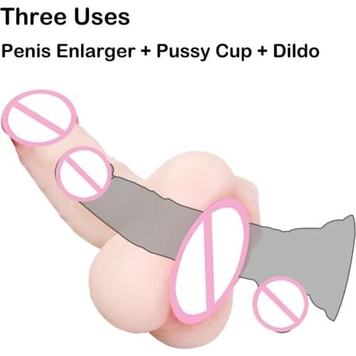 Reusable Soft Penis Enlargers Pussy Cup Dildos Three Uses Sex Toys Penis Sleeve Penis Enlargement Condoms Retarded Ejaculation