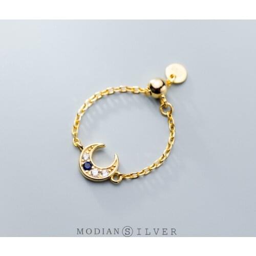Modian Authentic 925 Sterling Silver Exquisite Moon Simple Adjustable Finger Rings for Women Clear CZ Statement Jewelry Anel