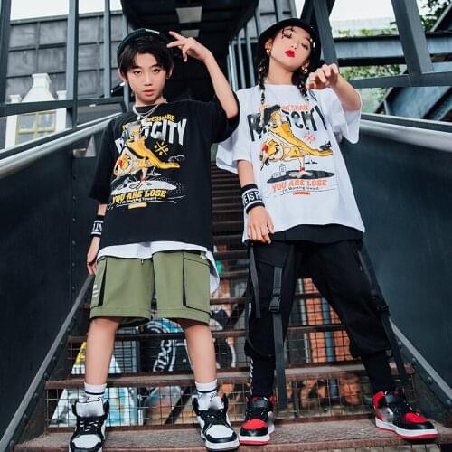 2021 New Modern Dance Hip Hop Clothing For Kids Boys Girls Summer Short Sleeved Hiphop Suit Jazz Performance Costumes DQS6936