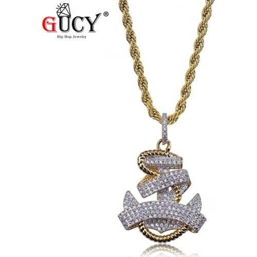 GUCY New Mens Hip Hop Pendant Necklace Gold Color Plated Iced Out Micro Pave Cubic Zircon Anchor Pendants & Necklaces Gift