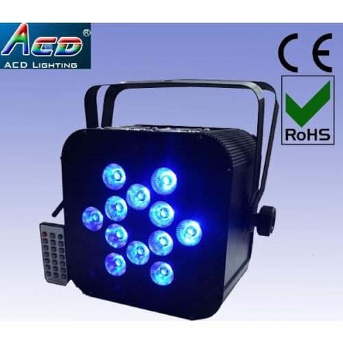 Wholesale 12*5in1 rgbwa 5color remote control battery powered wireless dmx led flat par can light 6pcs*Lot