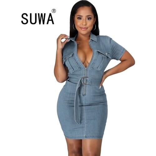 Wholesale high street fashion women bodycon mini dress summer short sleeve debin dress evening party club work dress