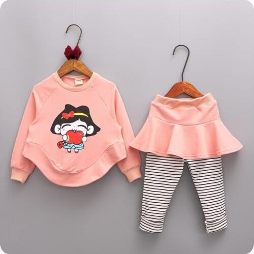 Autumn 2016 Korean Childrens Garment 2 Pieces Set Girl Baby Girl Circle Pendulum Sweater Stripe Culotte Underpant Suit