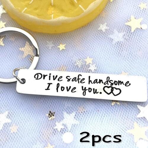 2Pcs Couples Car Key Chains For Boyfriend Alloy Letter Keychain Drive Safe Handsome Love Gift Small Husband Boyfriend Present A