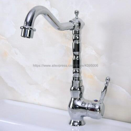 Polished Chrome Deck Mount Bathroom Kitchen Vanity Sink Faucet Single Handle Kitchen Hot Cold Water Taps Bnf932