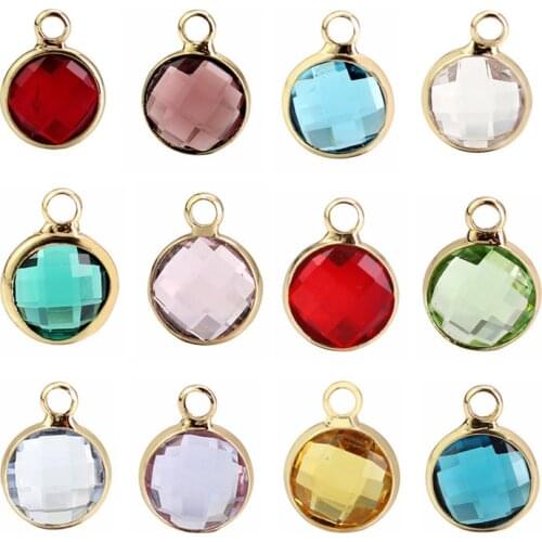 10pcs/lot Gold Plated Round Birthstone Charms Pendants For Jewelry Making Diy Earrings Necklaces Hand Made Accessories
