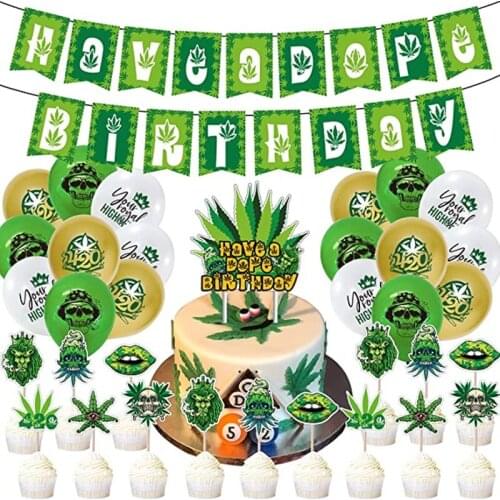 Weed Party Supplies Have a Dope Latex Balloons Happy Birthday Banner Party Decoration Pot Weed Leaves Ballons Adult Cake Toppers
