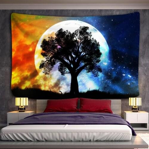 Psychedelic Tapestry Moon Big Tree Print Wall Hanging Witchcraft Hippie Tapestry Wall Carpet Boho Decoration Home Decor Tapestry
