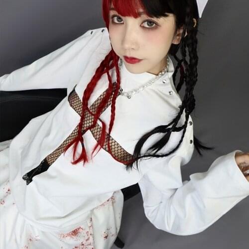 Ruibbit Hollow Out Cross Rock Japanese Harajuku Gothic Girls Punk Women Long Sleeve Hoodies Patchwork Sweatshirt Pullover