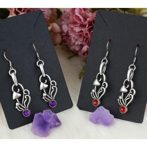 Woodland Mushroom Forest Earring With Purple Red Zircon Decoration