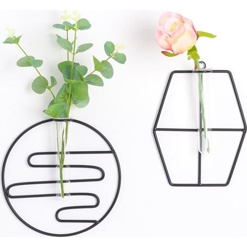 Nordic Iron Glass Test Tube Hydroponic Vase Wall Hanging Decoration Transparent Flower Pot Pendant Home Decorations Accessories