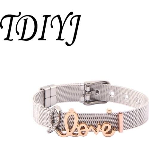 TDIYJ Jesus Fish Love Slide Charms DIY Keeper Charms Stainless Steel Mesh Bracelet For Women 1Set