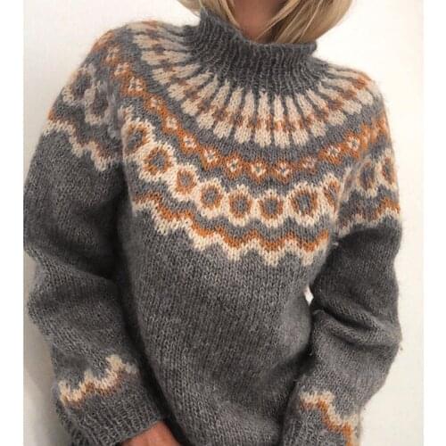 Spring Ladies Sweater Casual Fashion Tops Loose Patchwork Womens Clothing Long Sleeves Geometric Pullovers Warm Female Sweater