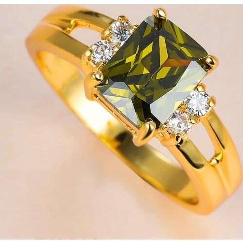 Vintage Female Olive Green Crystal Stone Ring Charm Gold Color Thin Wedding Rings For Women Luxury Square Zircon Engagement Ring
