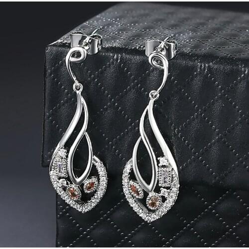 ZHOUYANG Drop Earrings For Women Vintage Princess Style Orange CZ Leaf Shape Silver Color Wedding Gift Fashion Jewelry E044